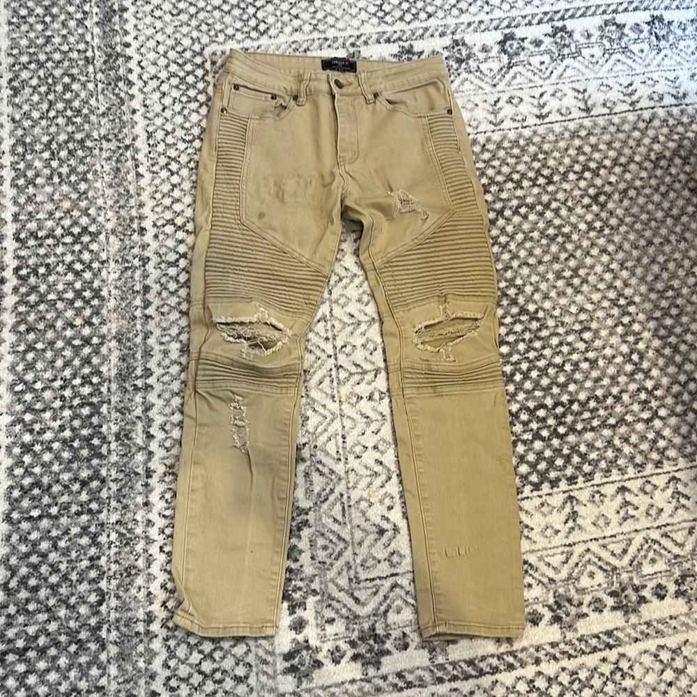 BUNDLE Zara army green & Forever 21 Men Khaki distressed denim - Picture 2 of 10